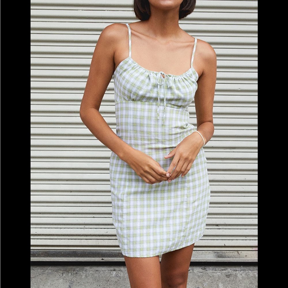 Brandy Melville green checkered mini dress size S